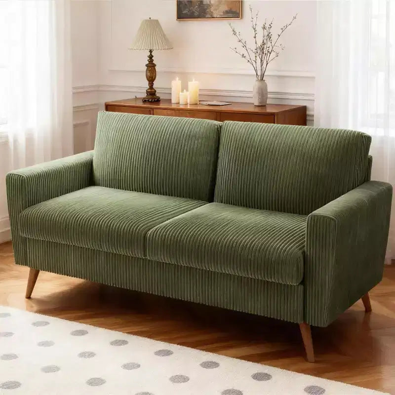 Canapé deux places Mid-Century Modern en velours côtelé de 68 po avec coussin à ressorts