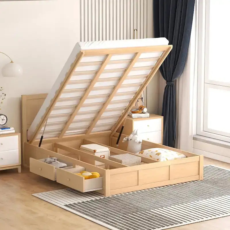 Lit plateforme en bois avec rangement intégré et 2 tiroirs