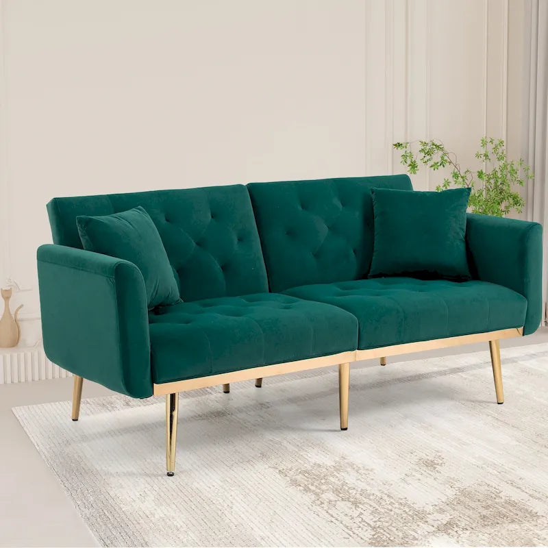 Canapé-lit futon en velours de 65,35 pouces avec dossier réglable