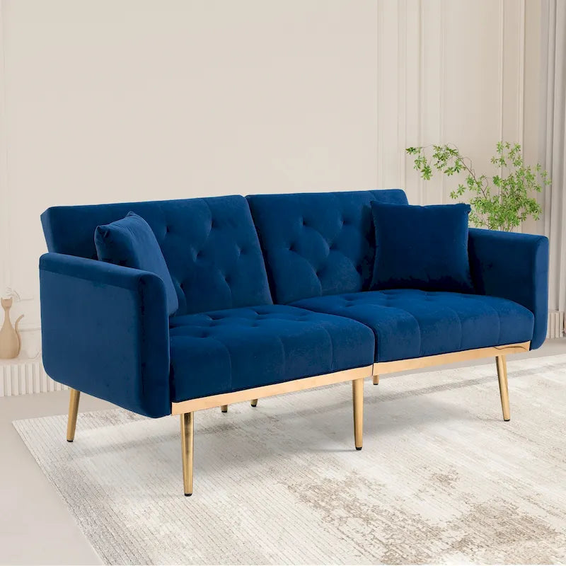 Canapé-lit futon en velours de 65,35 pouces avec dossier réglable