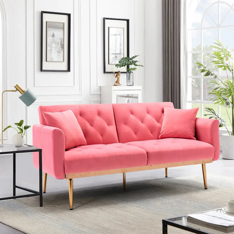 Canapé-lit futon en velours de 65,35 pouces avec dossier réglable