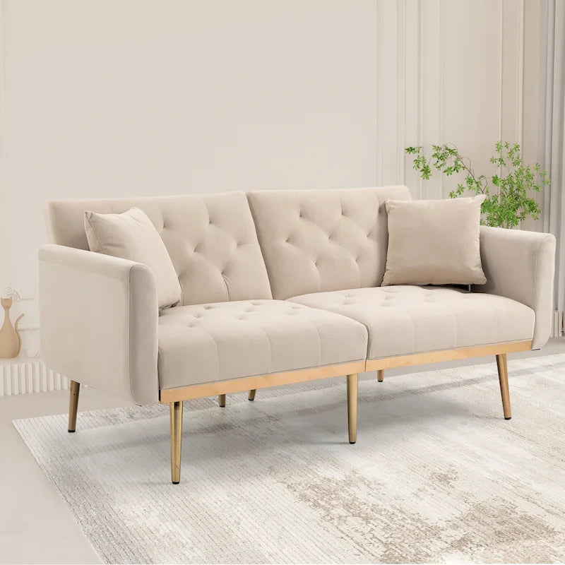 Canapé-lit futon en velours de 65,35 pouces avec dossier réglable