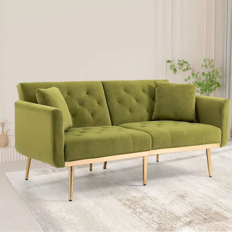 Canapé-lit futon en velours de 65,35 pouces avec dossier réglable