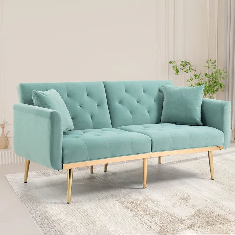 Canapé-lit futon en velours de 65,35 pouces avec dossier réglable