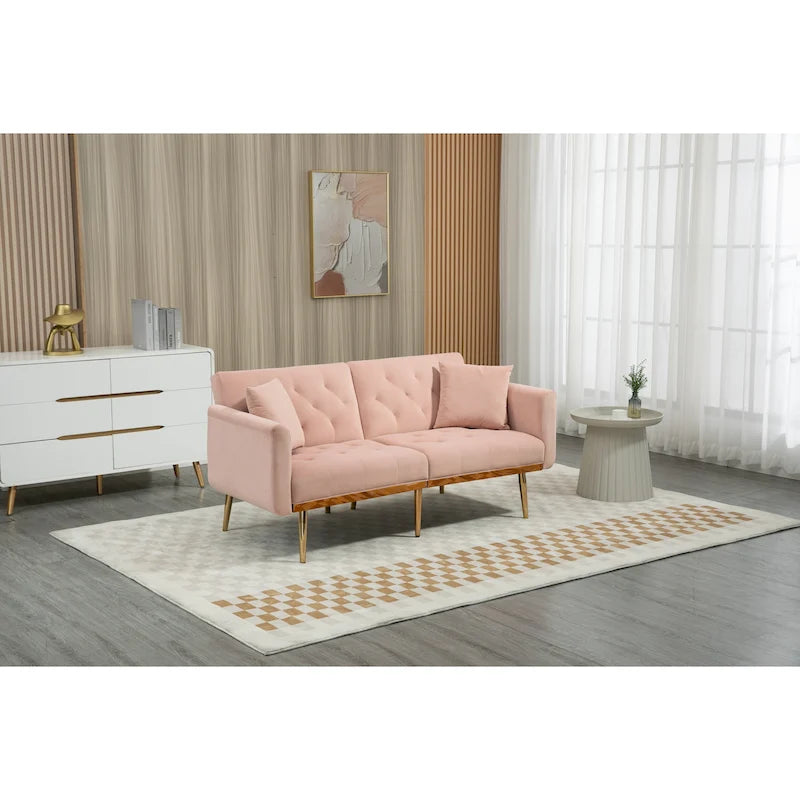Canapé-lit futon en velours de 65,35 pouces avec dossier réglable