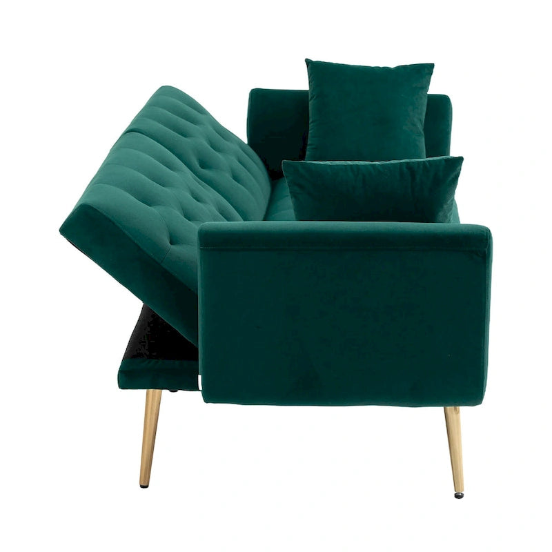 Canapé-lit futon en velours de 65,35 pouces avec dossier réglable
