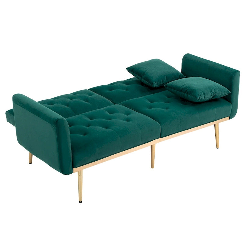 Canapé-lit futon en velours de 65,35 pouces avec dossier réglable