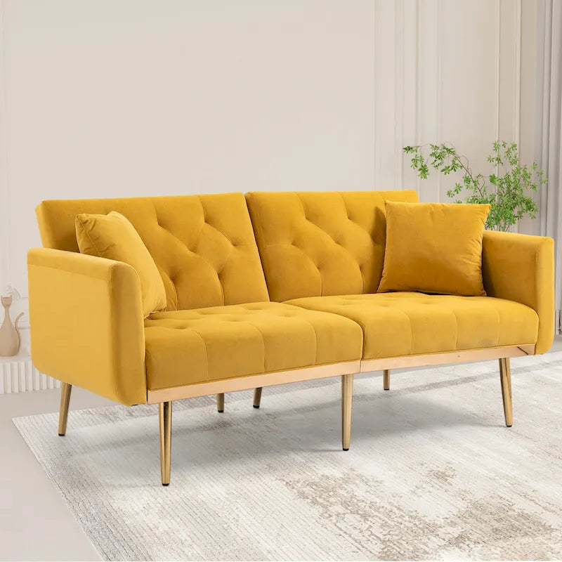 Canapé-lit futon en velours de 65,35 pouces avec dossier réglable