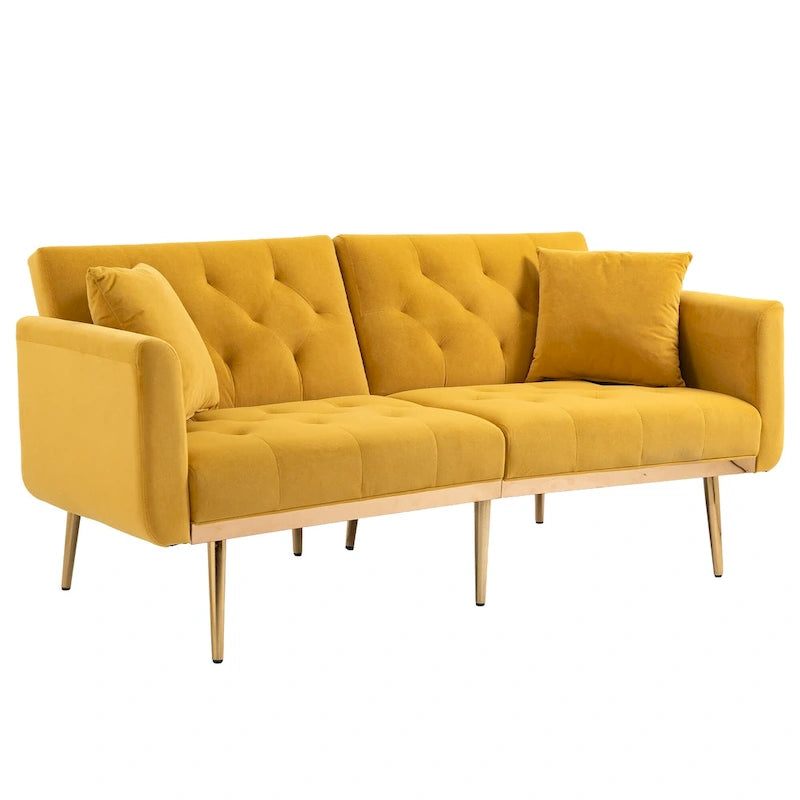 Canapé-lit futon en velours de 65,35 pouces avec dossier réglable