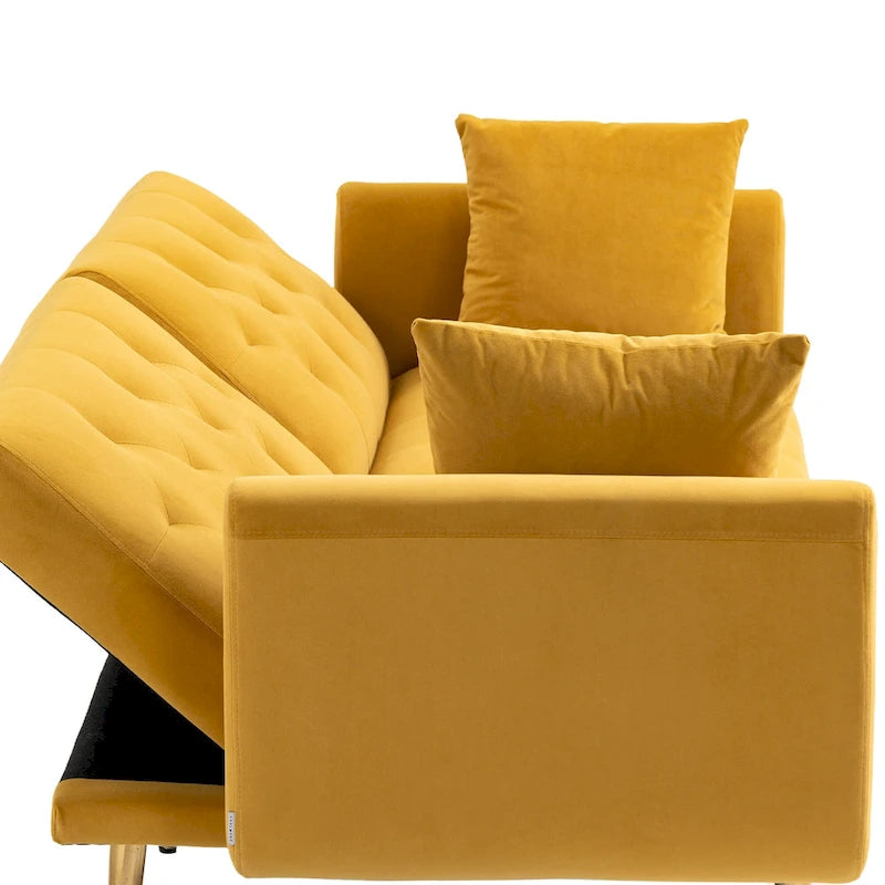 Canapé-lit futon en velours de 65,35 pouces avec dossier réglable