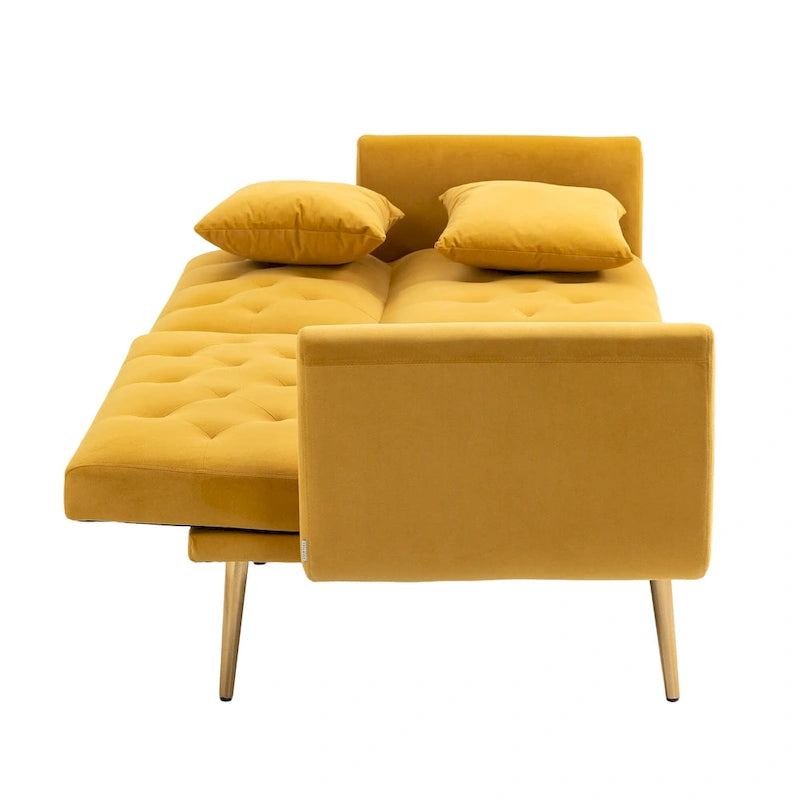Canapé-lit futon en velours de 65,35 pouces avec dossier réglable