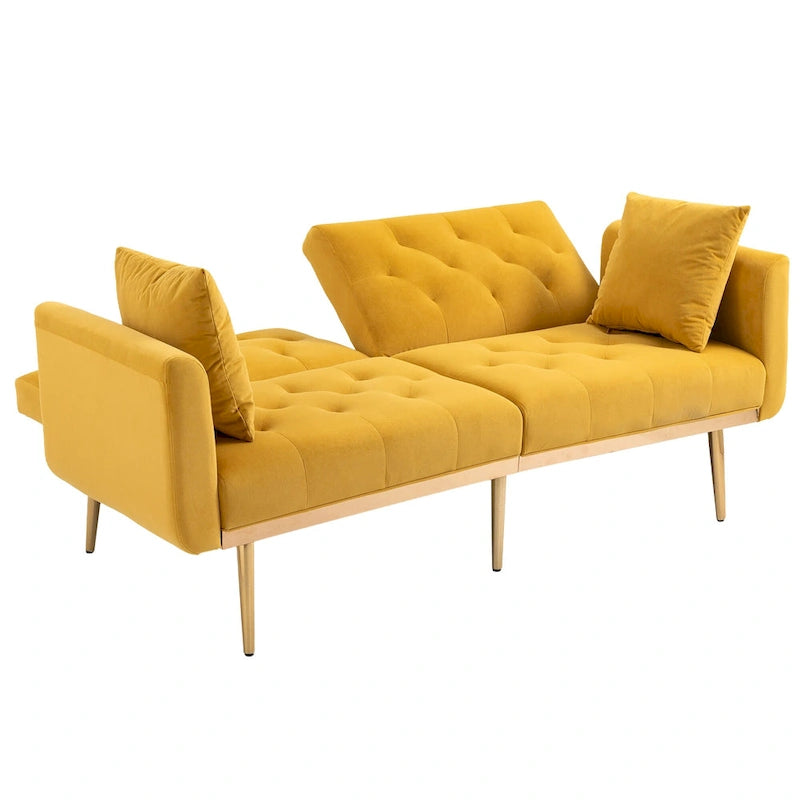 Canapé-lit futon en velours de 65,35 pouces avec dossier réglable