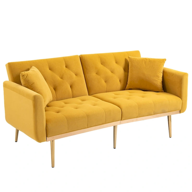 Canapé-lit futon en velours de 65,35 pouces avec dossier réglable