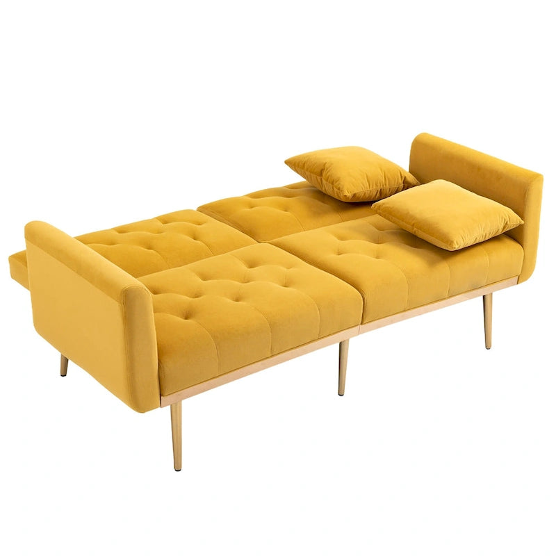 Canapé-lit futon en velours de 65,35 pouces avec dossier réglable
