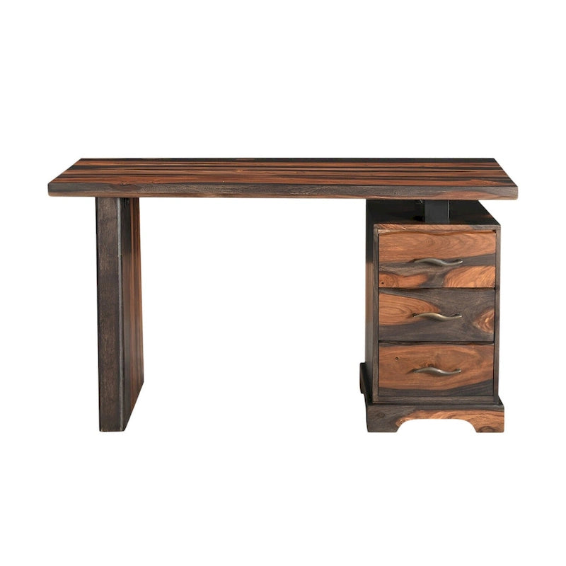 Bureau de travail en bois massif à bord brut brun de 54 pouces
