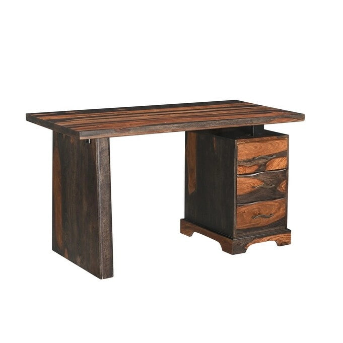Bureau de travail en bois massif à bord brut brun de 54 pouces