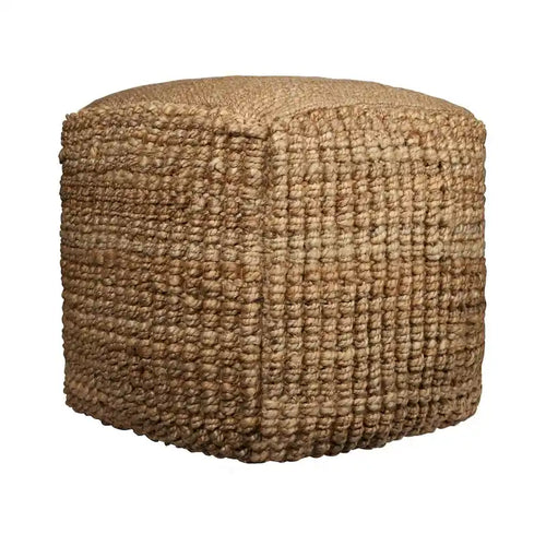 Pouf ottoman cube en jute mélangé naturel de 18 pouces
