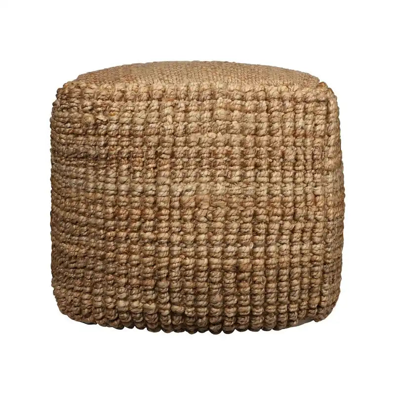 Pouf ottoman cube en jute mélangé naturel de 18 pouces