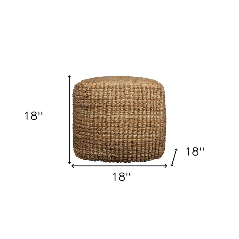 Pouf ottoman cube en jute mélangé naturel de 18 pouces