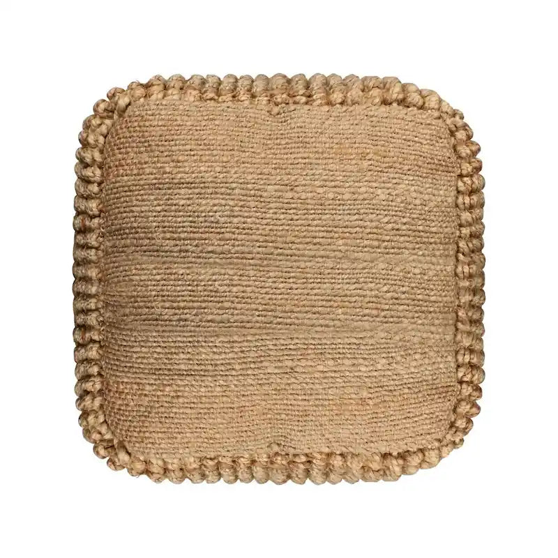 Pouf ottoman cube en jute mélangé naturel de 18 pouces