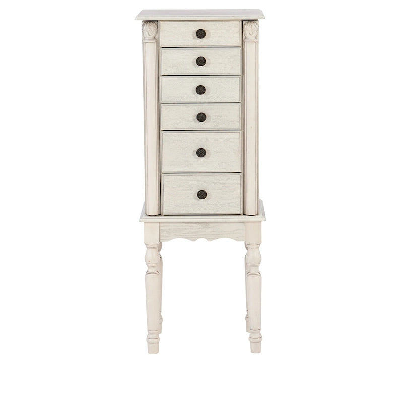 Armoire à bijoux avec 6 tiroirs de rangement et panneaux latéraux - 37 - Crème