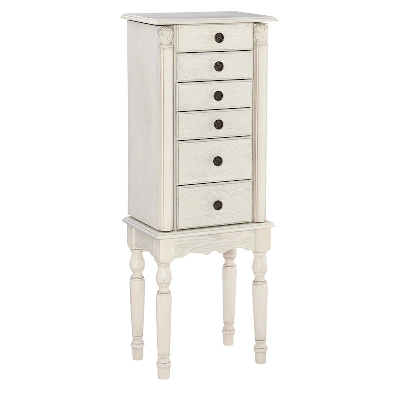 Armoire à bijoux avec 6 tiroirs de rangement et panneaux latéraux - 37 - Crème