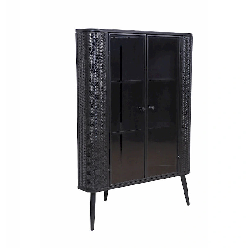 Meuble de rangement d'angle à 3 niveaux avec portes en verre trempé