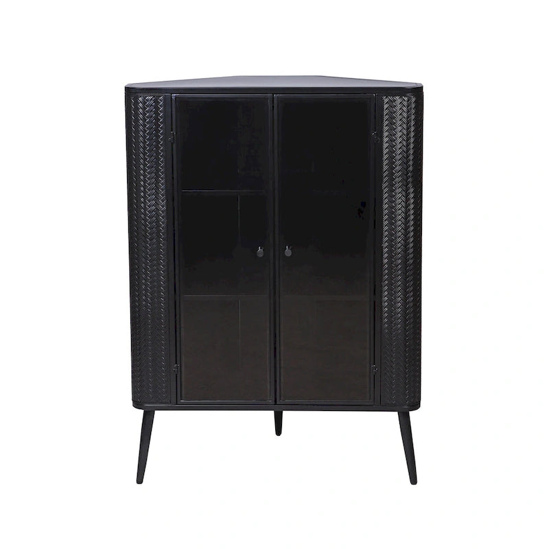 Meuble de rangement d'angle à 3 niveaux avec portes en verre trempé