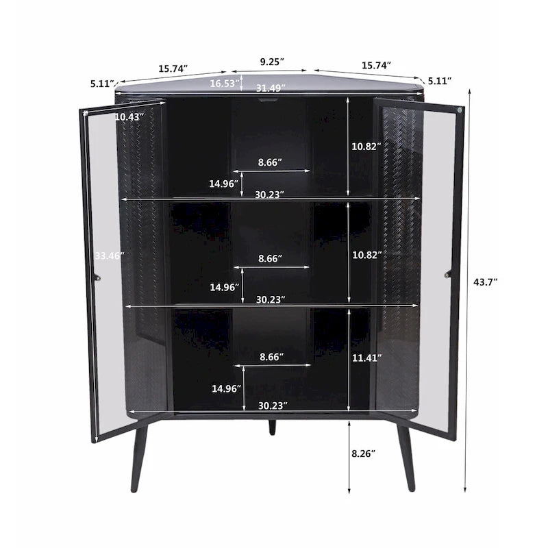Meuble de rangement d'angle à 3 niveaux avec portes en verre trempé