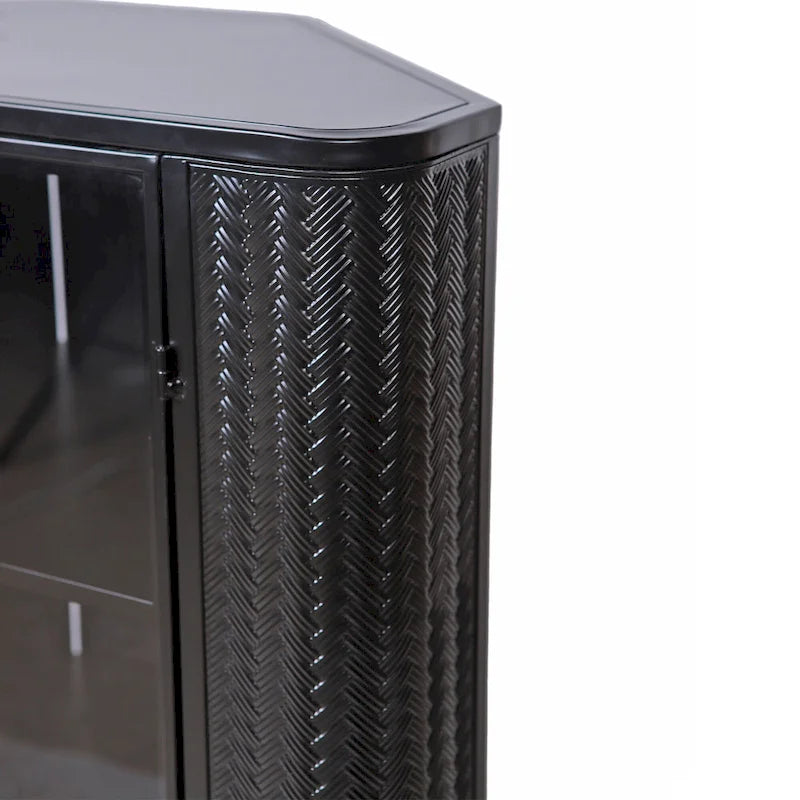 Meuble de rangement d'angle à 3 niveaux avec portes en verre trempé
