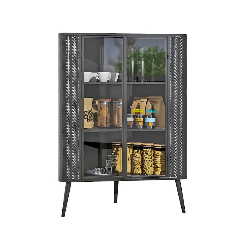 Meuble de rangement d'angle à 3 niveaux avec portes en verre trempé