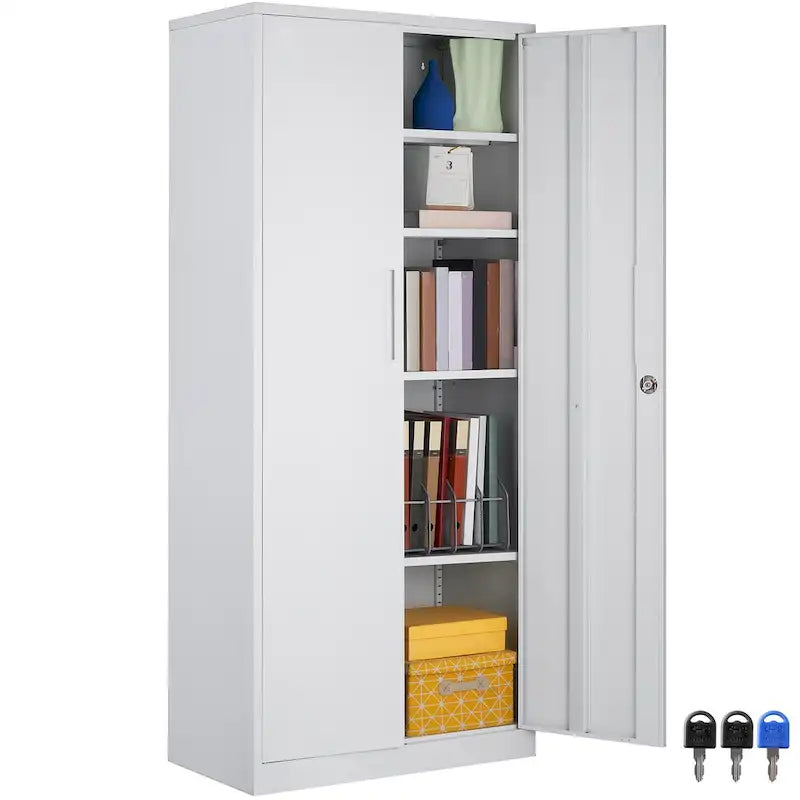 Armoire de rangement métallique verrouillable de 75 pouces avec 4 étagères réglables et 2 portes magnétiques