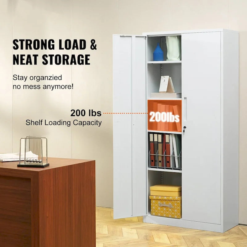 Armoire de rangement métallique verrouillable de 75 pouces avec 4 étagères réglables et 2 portes magnétiques