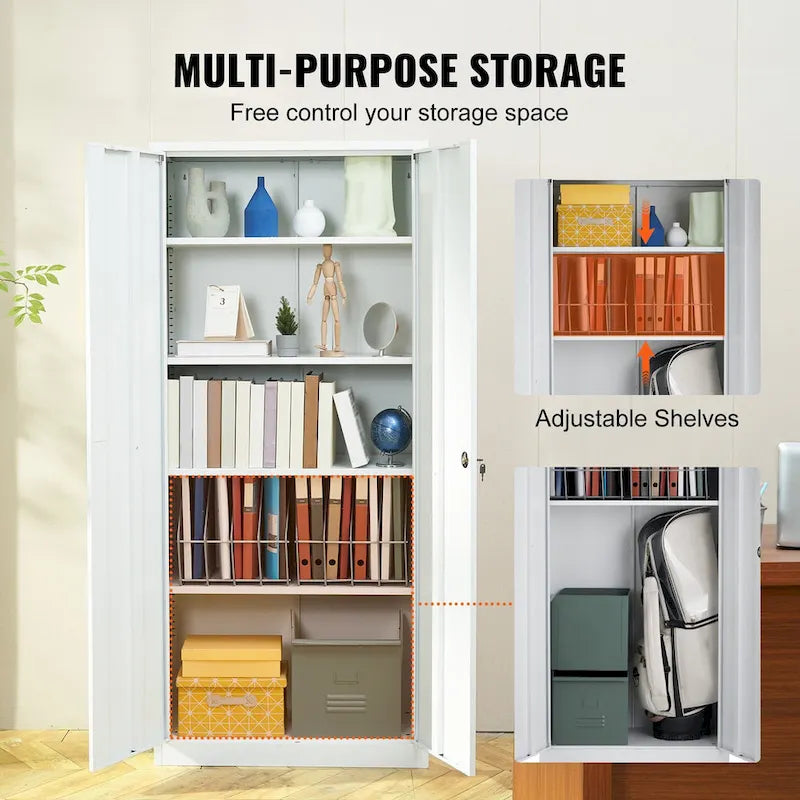 Armoire de rangement métallique verrouillable de 75 pouces avec 4 étagères réglables et 2 portes magnétiques