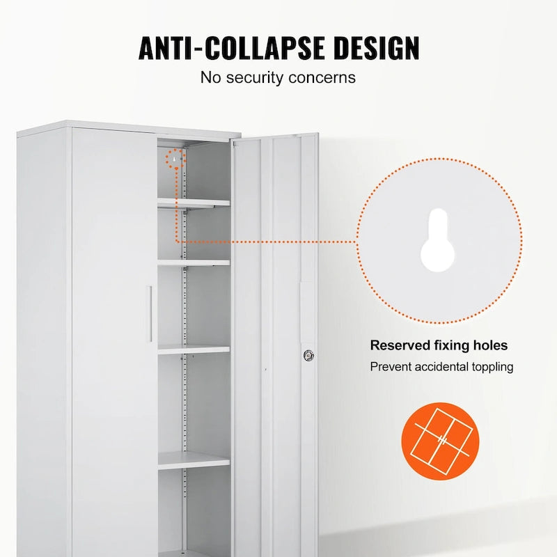 Armoire de rangement métallique verrouillable de 75 pouces avec 4 étagères réglables et 2 portes magnétiques