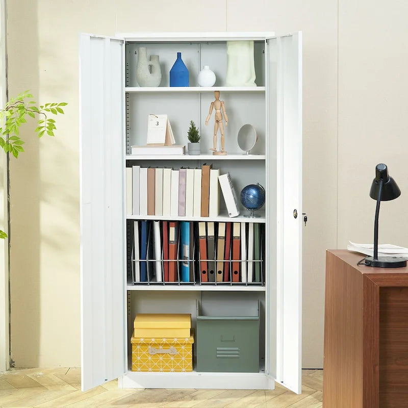 Armoire de rangement métallique verrouillable de 75 pouces avec 4 étagères réglables et 2 portes magnétiques