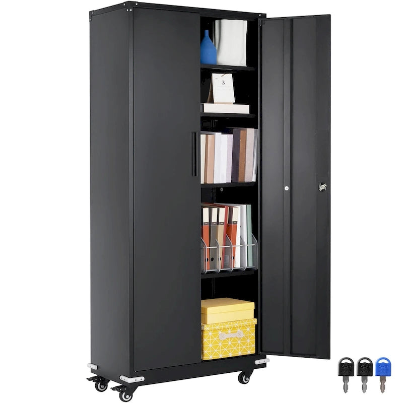 Armoire de rangement métallique verrouillable de 75 pouces avec 4 étagères réglables et 2 portes magnétiques