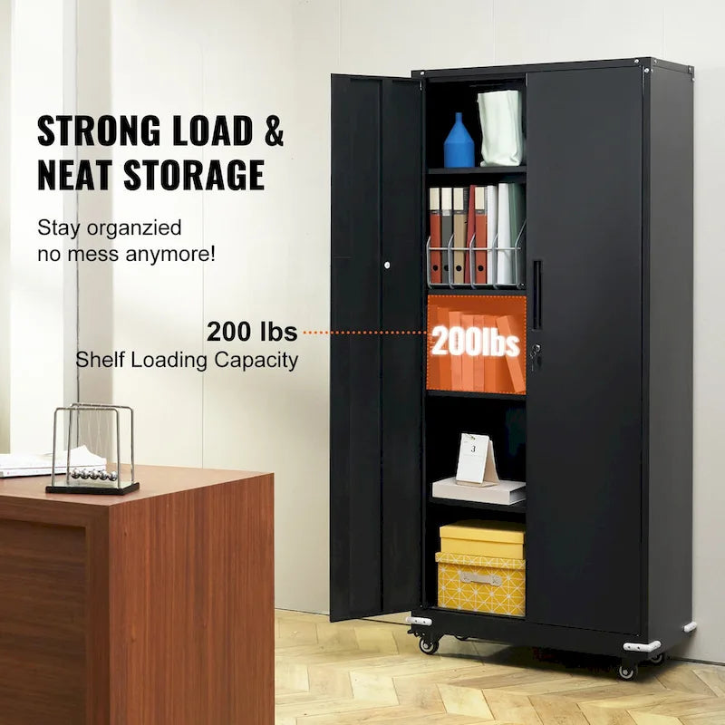 Armoire de rangement métallique verrouillable de 75 pouces avec 4 étagères réglables et 2 portes magnétiques