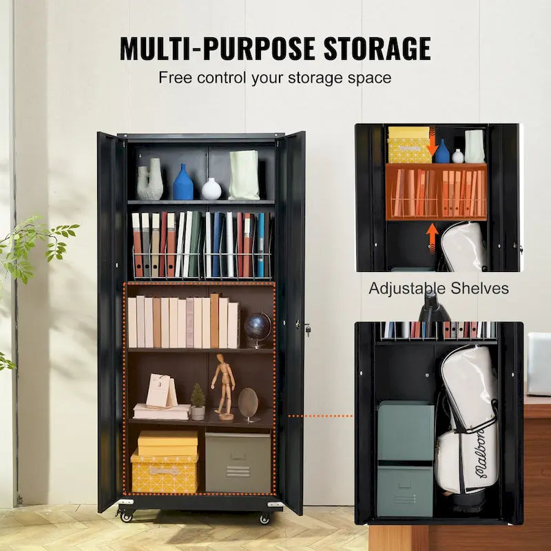 Armoire de rangement métallique verrouillable de 75 pouces avec 4 étagères réglables et 2 portes magnétiques