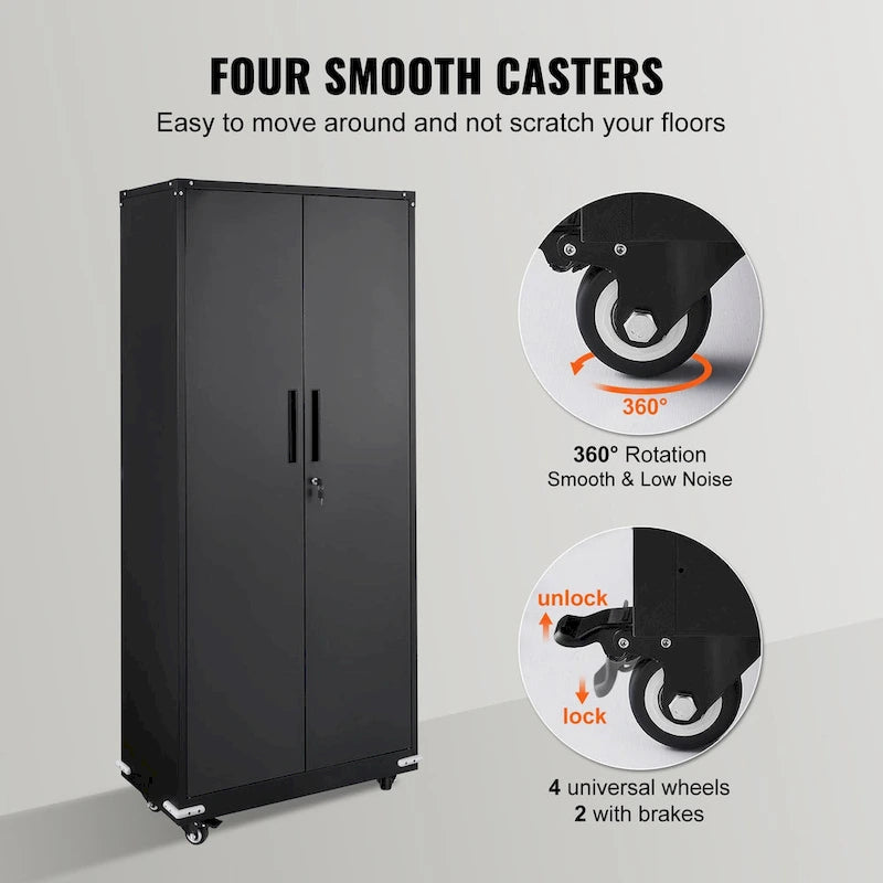 Armoire de rangement métallique verrouillable de 75 pouces avec 4 étagères réglables et 2 portes magnétiques