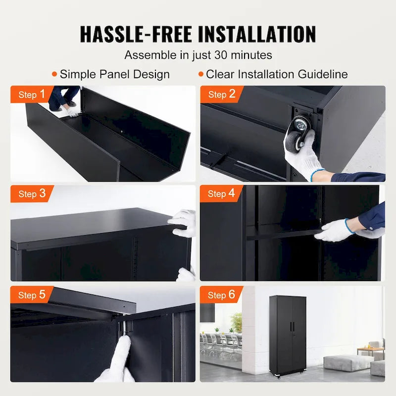 Armoire de rangement métallique verrouillable de 75 pouces avec 4 étagères réglables et 2 portes magnétiques
