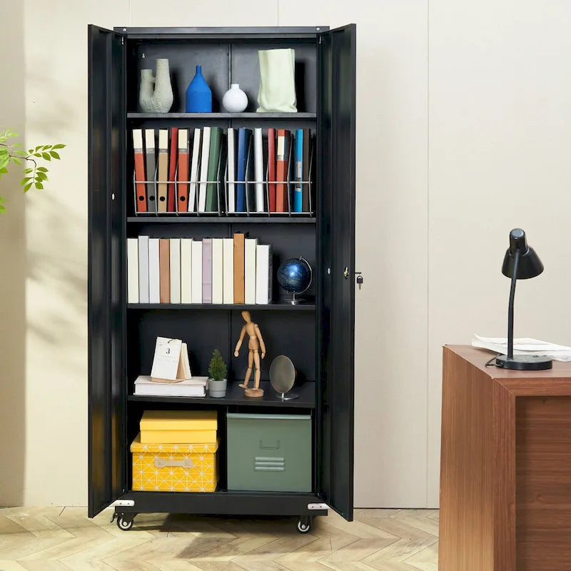 Armoire de rangement métallique verrouillable de 75 pouces avec 4 étagères réglables et 2 portes magnétiques