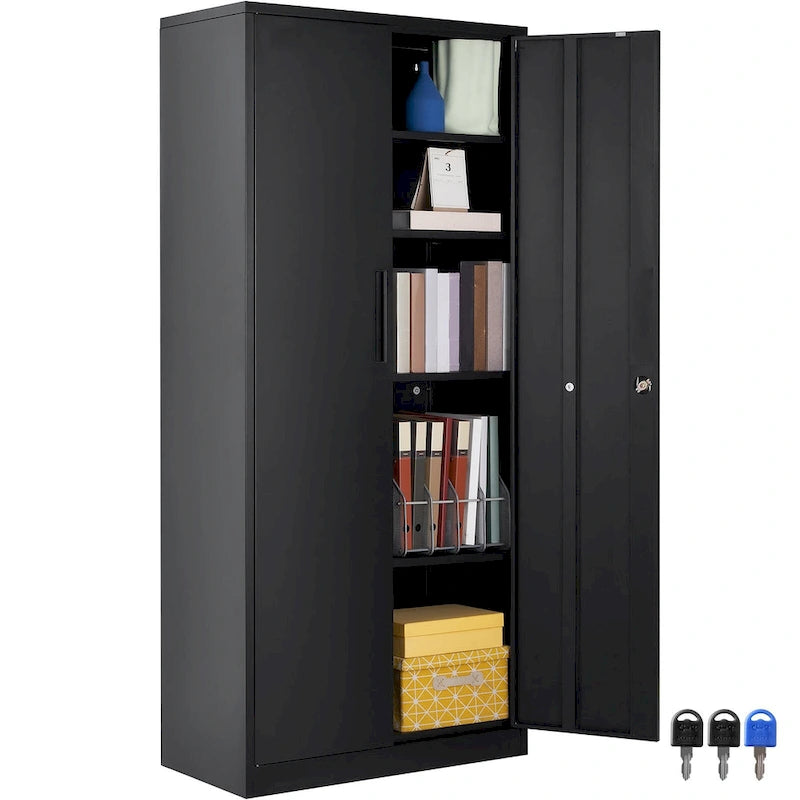 Armoire de rangement métallique verrouillable de 75 pouces avec 4 étagères réglables et 2 portes magnétiques