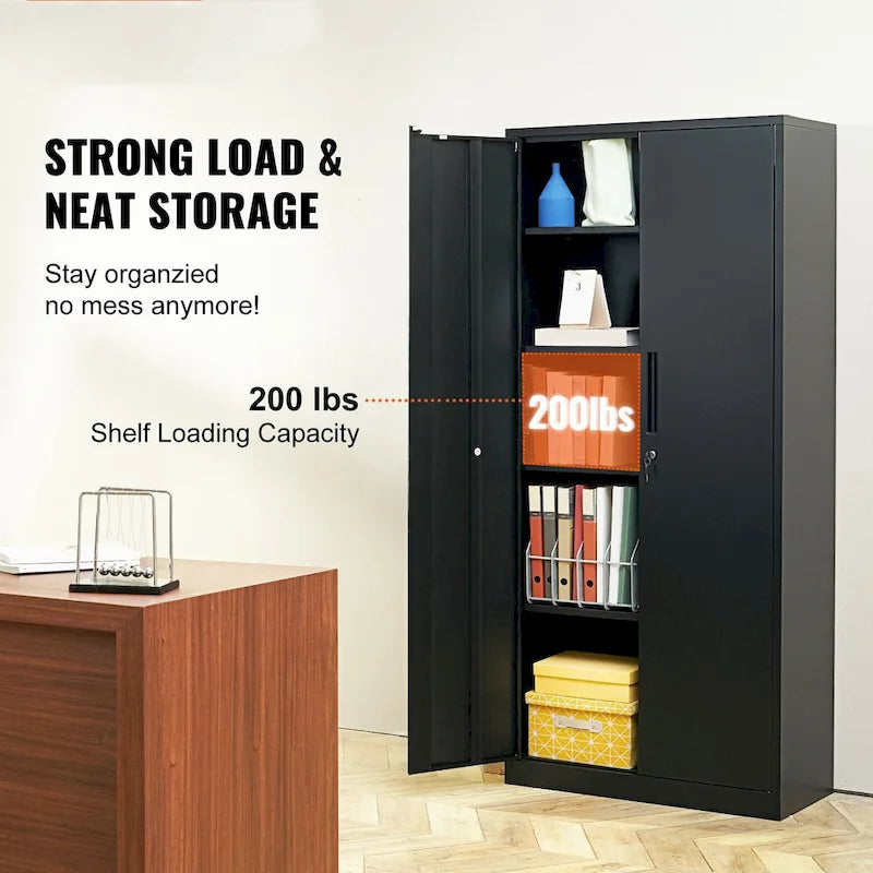 Armoire de rangement métallique verrouillable de 75 pouces avec 4 étagères réglables et 2 portes magnétiques
