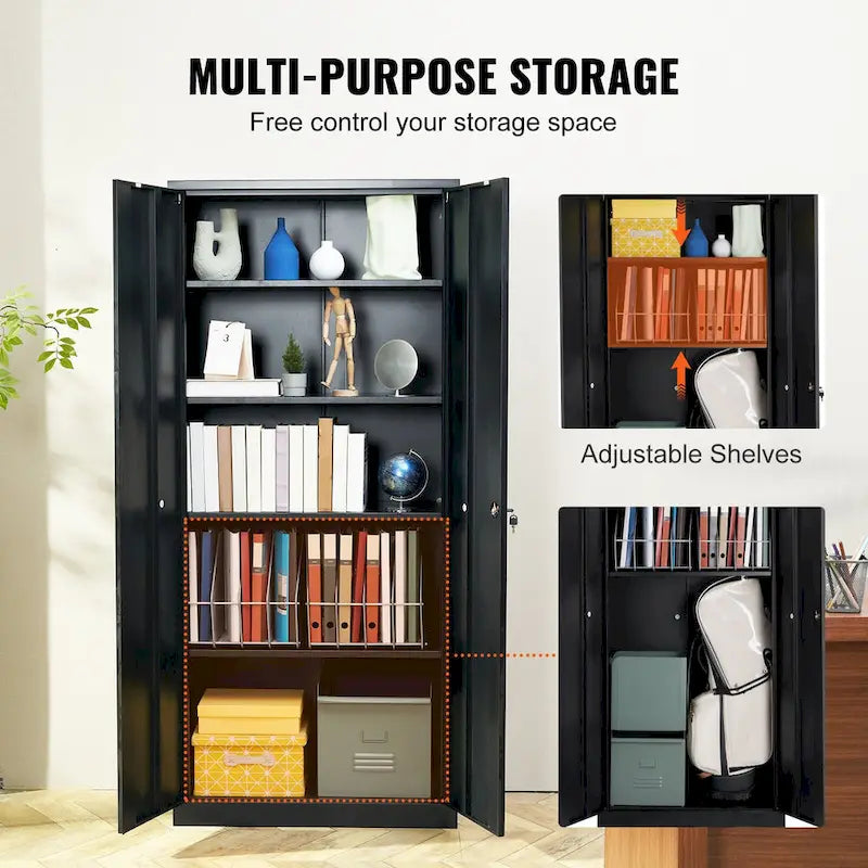Armoire de rangement métallique verrouillable de 75 pouces avec 4 étagères réglables et 2 portes magnétiques