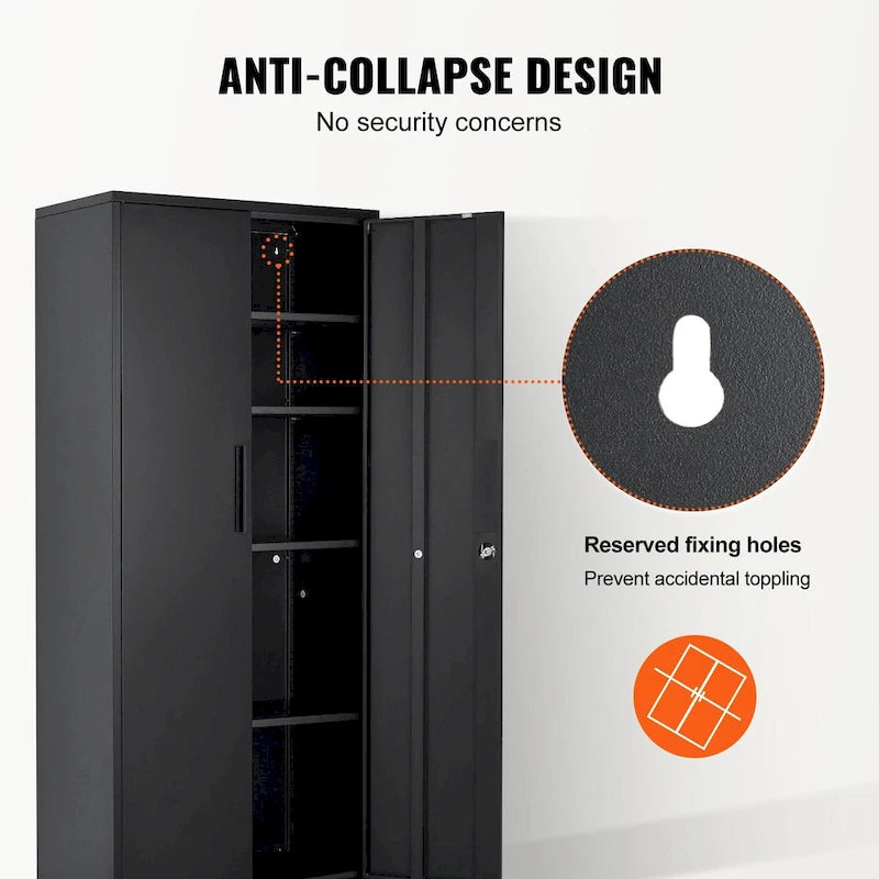 Armoire de rangement métallique verrouillable de 75 pouces avec 4 étagères réglables et 2 portes magnétiques