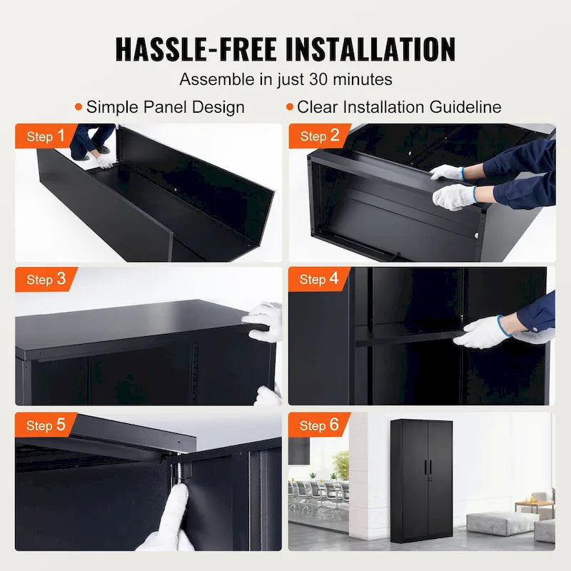Armoire de rangement métallique verrouillable de 75 pouces avec 4 étagères réglables et 2 portes magnétiques