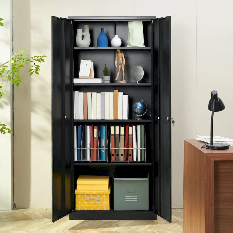 Armoire de rangement métallique verrouillable de 75 pouces avec 4 étagères réglables et 2 portes magnétiques