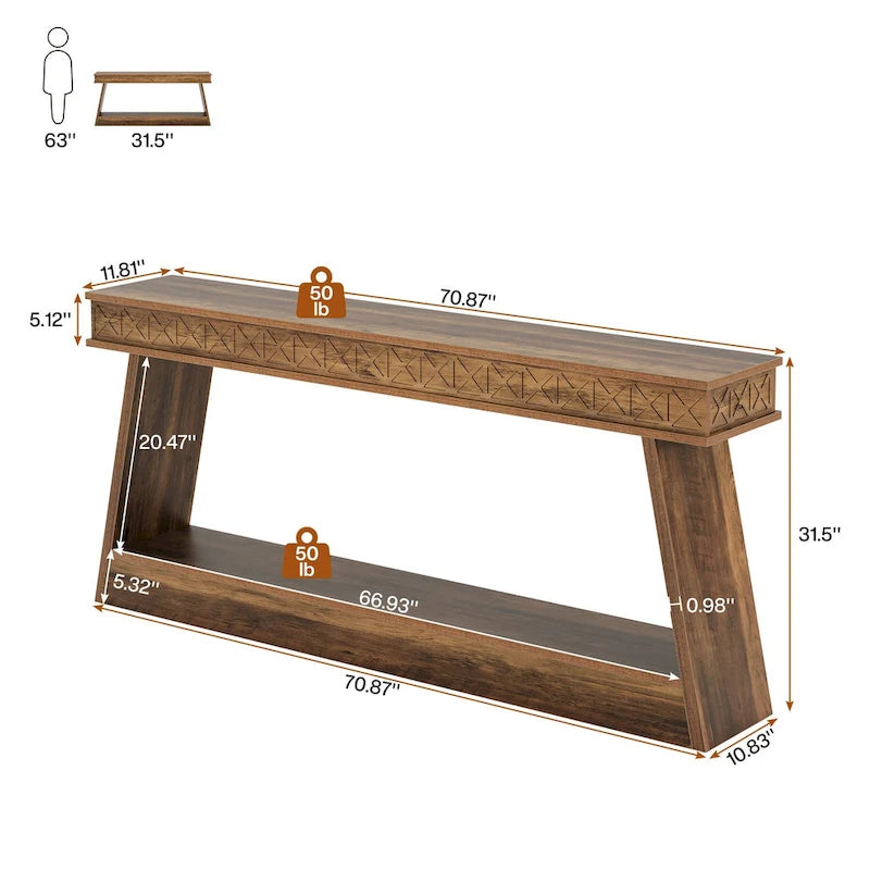 Console de table de ferme de 70,8 pouces avec étagère de rangement