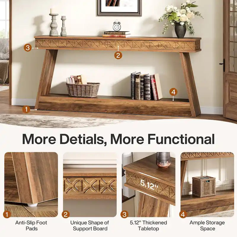 Console de table de ferme de 70,8 pouces avec étagère de rangement